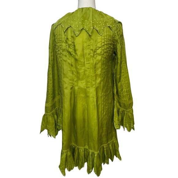 Blumarine Silk Lime Green Long Sleeve Dress SZ 40 Italian/US 4 Feminine Fairy - Picture 12 of 13